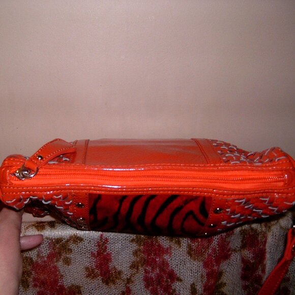 Vintage 80's Woven Leather Orange and Black Sharif Crossbody Bag - Picture 5 of 10